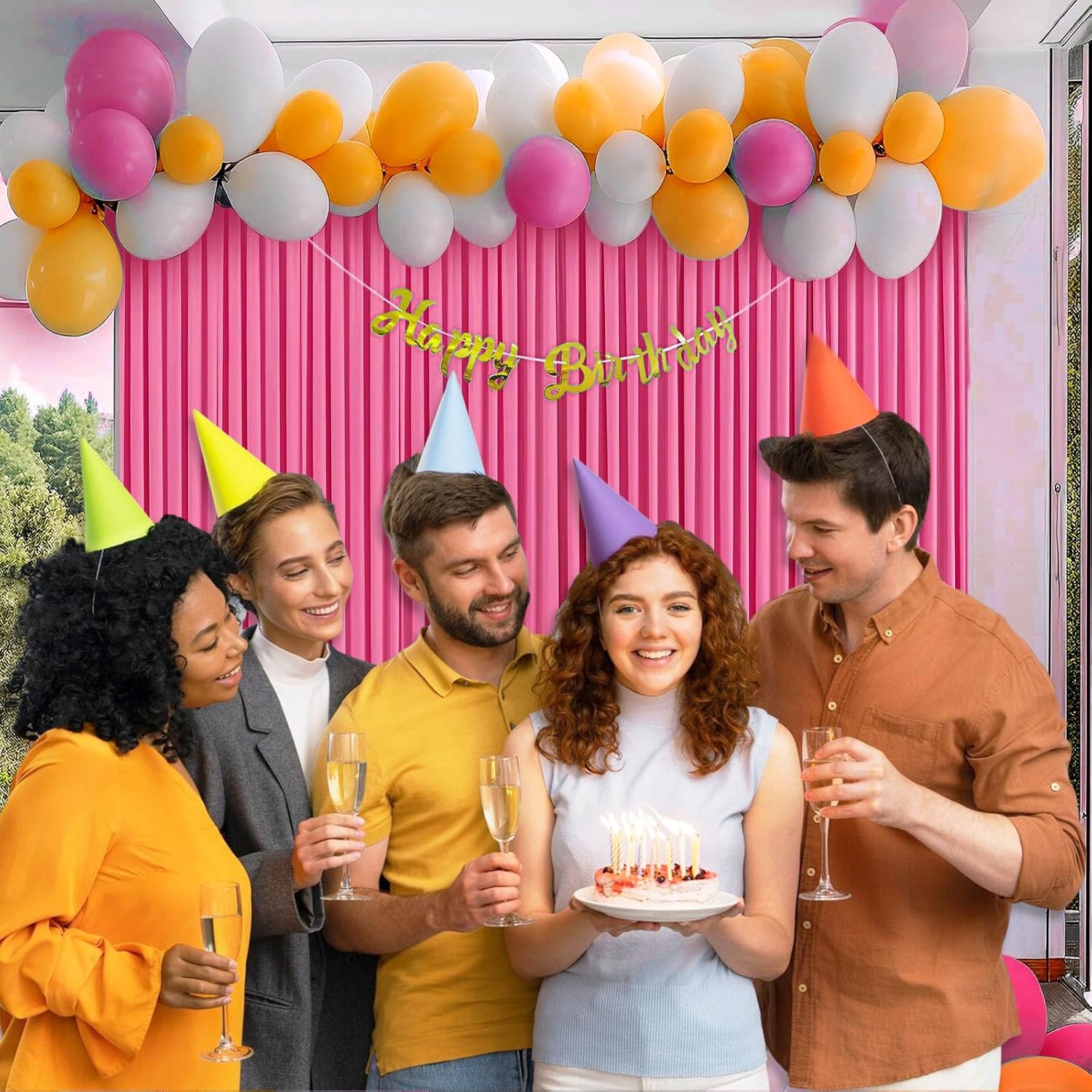 10 x 10 Feet Pink B Backdrop Curtain for Partie, Background Curtains for Photoshoot, Birthday, Wedding, Halloween, Thanksgiving, Christmas Day, New Year Party Decorations 5Ft x 10Ft, 2 Panels
