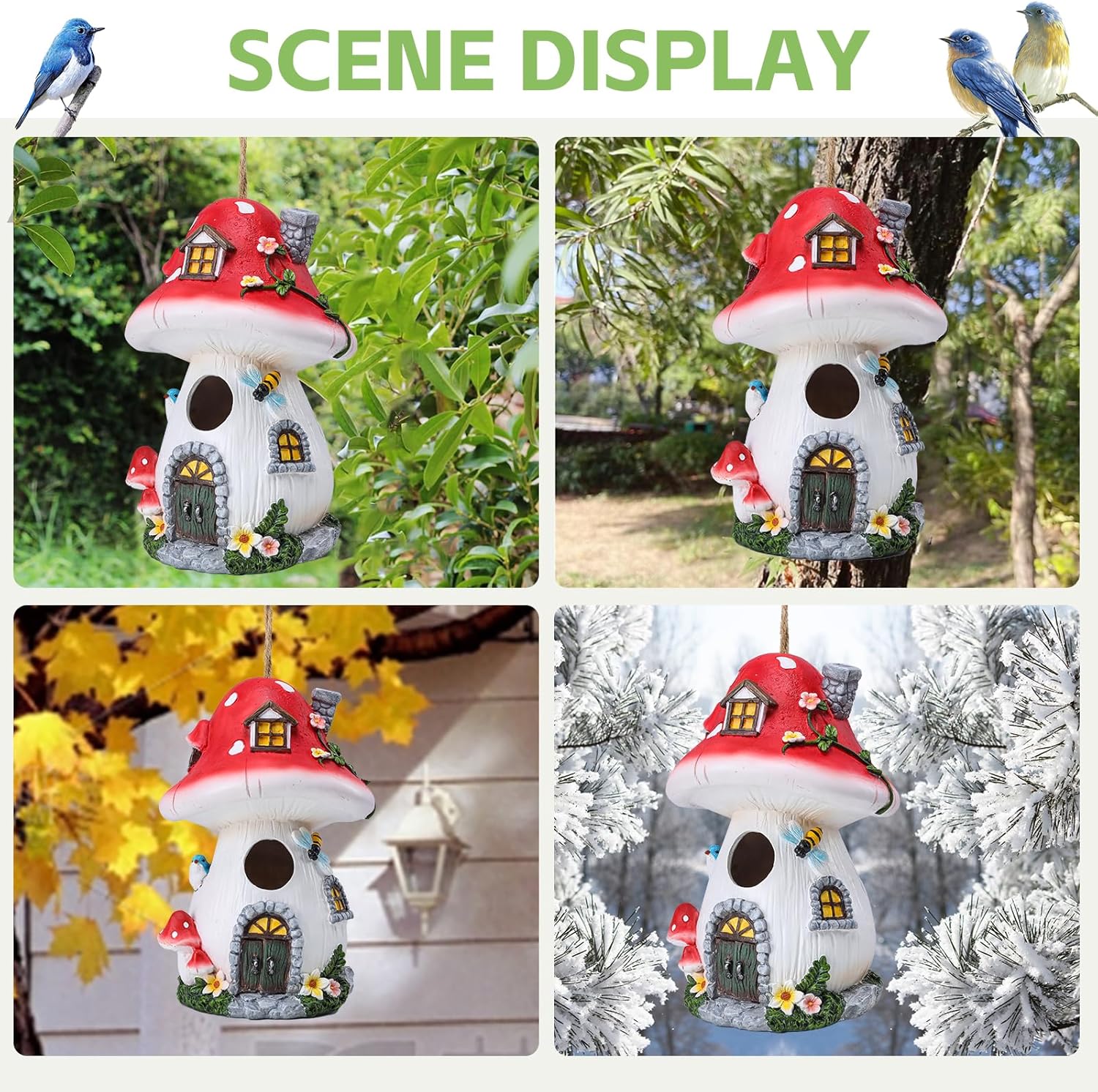 Yinns Bird House, Birdhouses for Outside, Decorative Mushroom Bird Houses for Outdoor Hummingbird, Bluebird Garden Decor