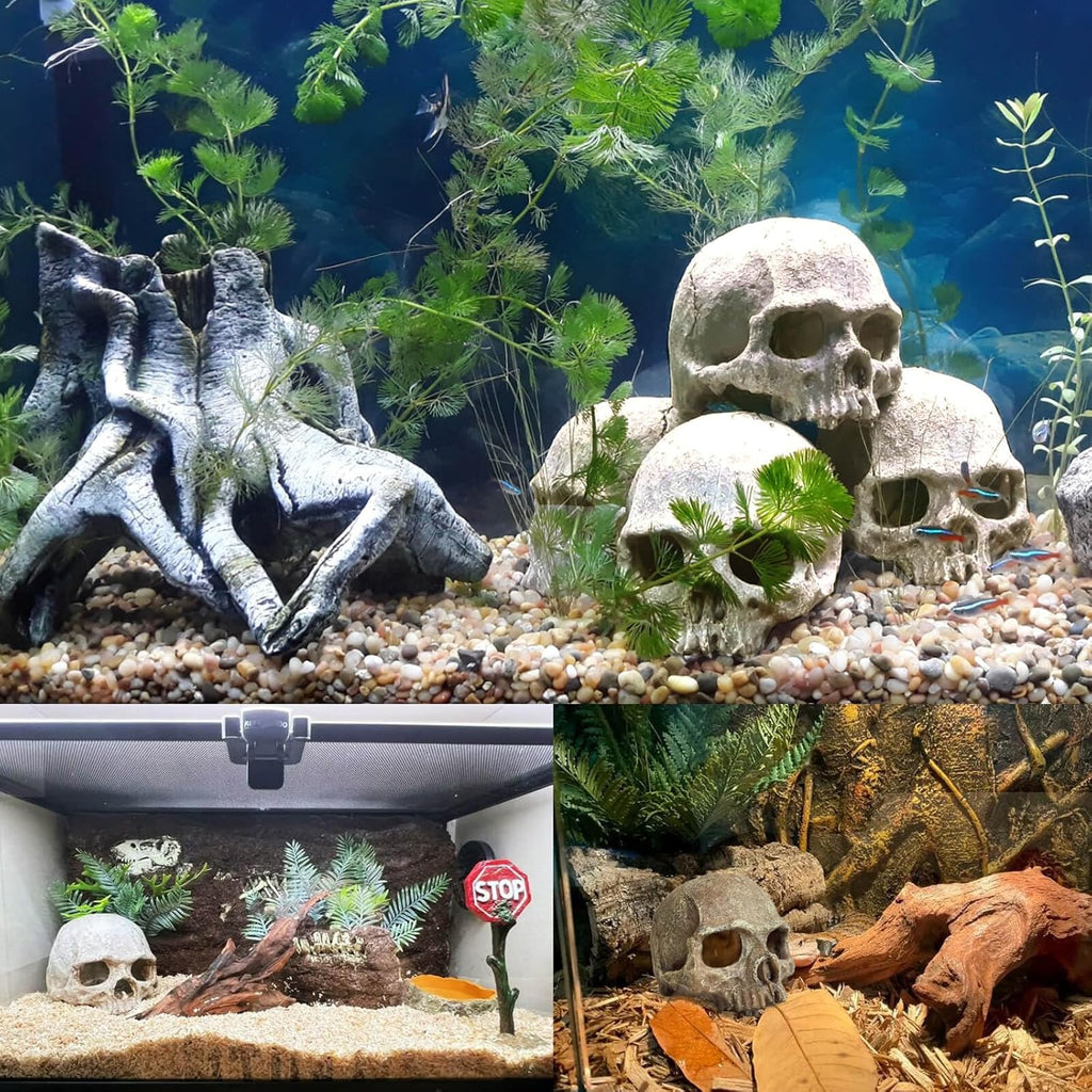 Aquarium Decoration for Fish Tank Skull Head Skeleton Aquarium Ornament Decorative Cave Landscape Aquarium Decor Reptile House Cave Fish Tank Decoration - Small