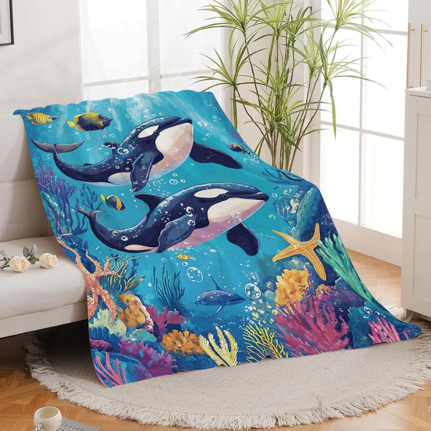 Whale Throw Blanket Ocean Whale Stuff Gifts for Kids Girls Boys Adults Women Man Soft Cozy Warm Plush Fluffy Fuzzy Fleece Blanket Decor 40''X50''