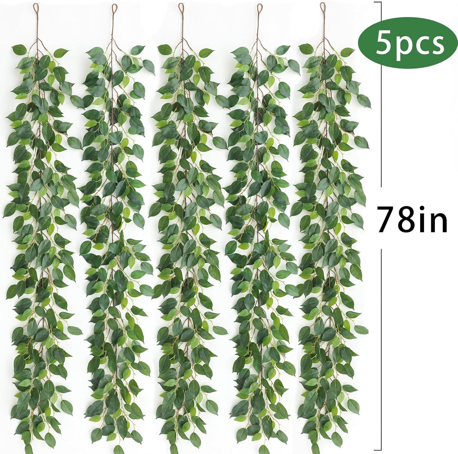 mizii 5 Packs 390" Artificial Vines Ficus Garland Fake Vine Silk Green Leaves Faux Plants Greenery Decoration for Bedroom Room Wall Party Table Centerpieces Wedding Arch Decor