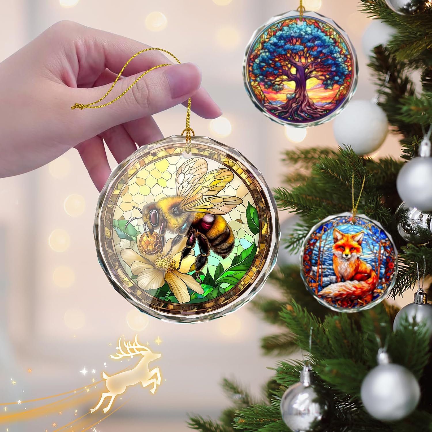 Stained Glass Bee Ornament - Christmas Tree Decoration, Gift Idea