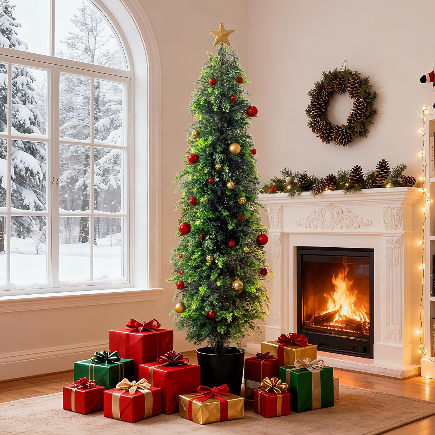2PCS 6ft Artificial Norfolk Pine Tree Artificial Christmas Tree Premium Pine Xmas Tree Branch Tip Easy Setup, Artificial Pencil Realistic Pine Needles Realistic Holiday Party Decor