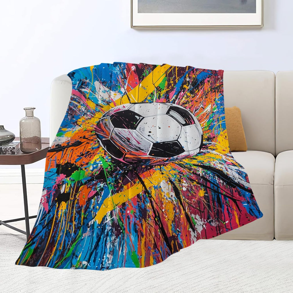 Graffiti Soccer Blanket Banksy Sport Throw Blankets Gifts for Girls Boys Kids Soccer Lover Soft Cozy Fleece Plush for Couch Sofa Bed 60"x50"