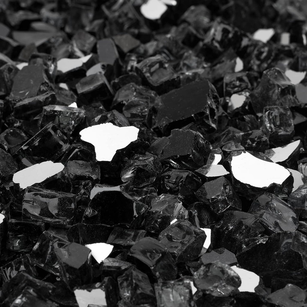 Onlyfire 10 pounds Fire Glass for Propane Fire Pit and Gas Fireplace, 1/2 Inch Reflective Firepit Glass Rocks for Fire Pit Table and Fire Bowl, High Luster Onyx Black