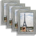 5.5x8.5 Picture Frame Set of 4, Made of Real Glass and Grey Frame, 5.5 by 8.5 Photo for Wall or Tabletop