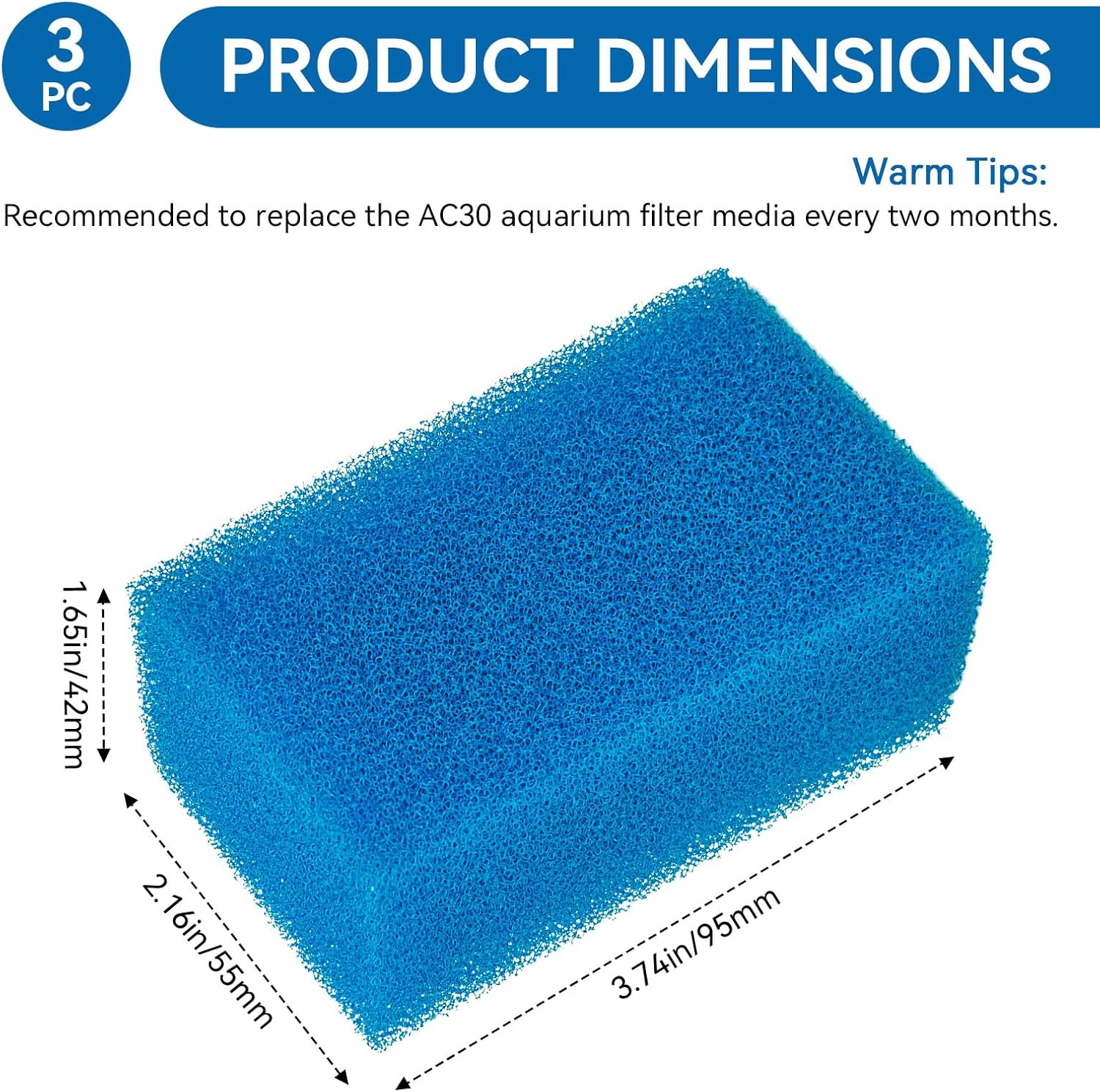 Bio-Foam for AC30 Power Filter - Replacement Aquarium Sponge Filter Media Foam Construction for Use in Freshwater & Saltwater Aquariums, 30PPI Sponge Pads (3 PCS)