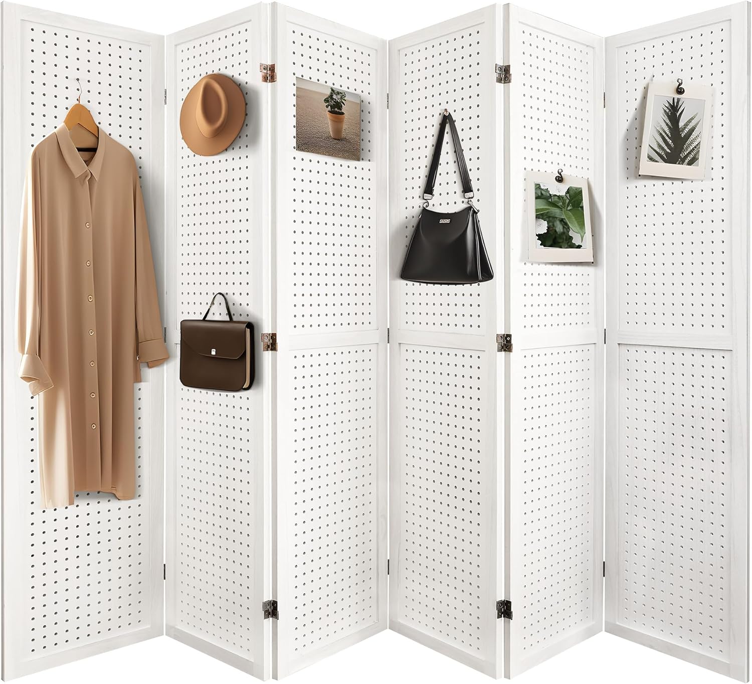 NicBex Room Divider 6 Panel Pegboard Display 5.6FT Wood PegBoard Room Dividers, Folding Privacy Screens Portable Display Board Wall Divider for Craft/Art Shows, Room Separation, White