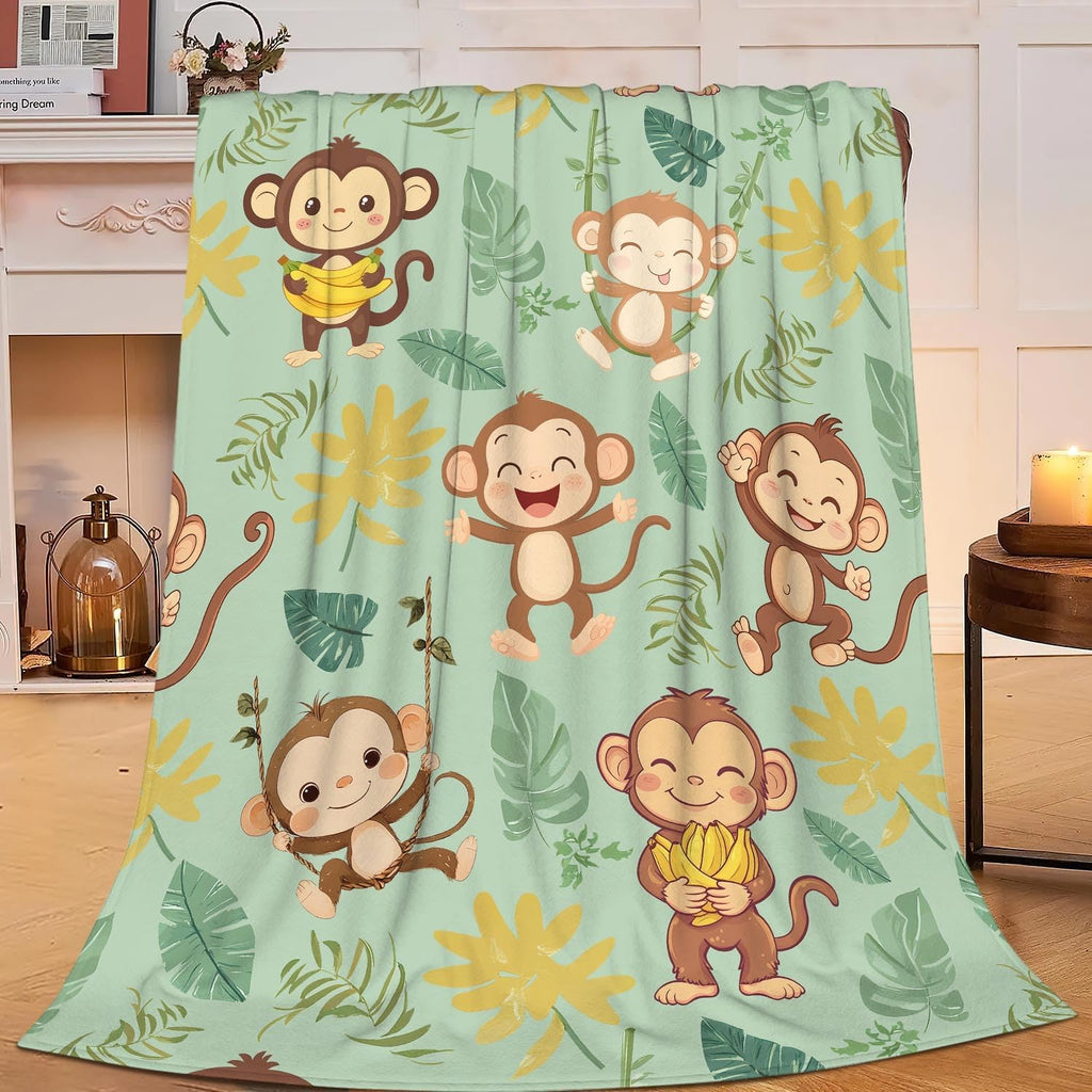 Monkey Blanket Cute Cartoon Monkey Throw Blanket Gifts for Monkey Lovers Girls Boys Kids Women Men Adults Super Soft Cozy Plush Fluffy Fuzzy Fleece Blanket Home Decor 60''X80''