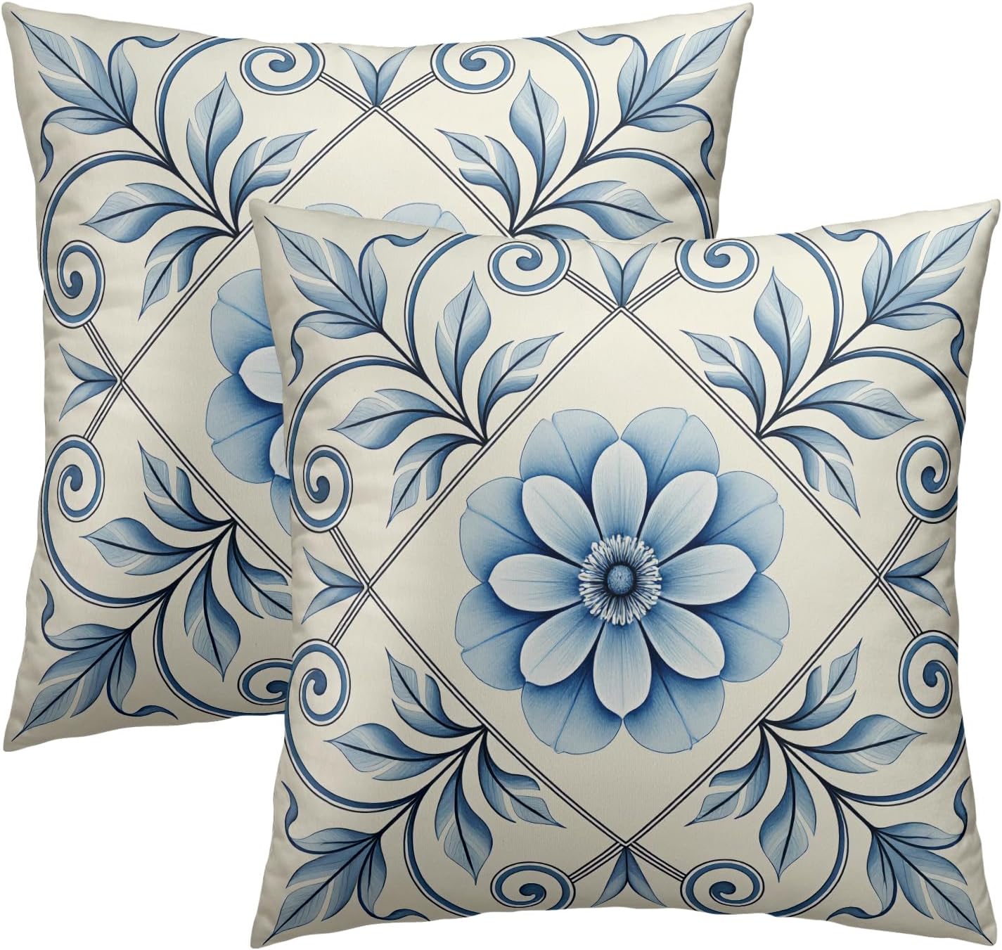 Blue and White Floral Throw Pillow Covers Set of 2 Ultra-Soft All-Season Pillow Shams with Hidden Zipper,Durable for Sofa Bed Car Decor & Gift 18x18IN