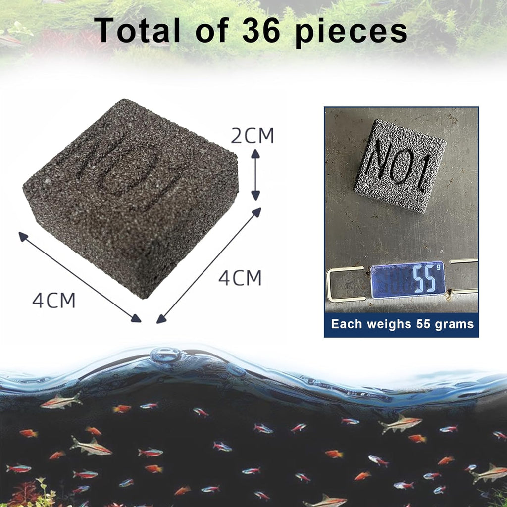 LIYAOLI 36-Pack Bio Media for Fish Tank Aquarium Filter - 4 lbs Ceramic Biological Filter Media Set, Nitrogen Removing Biomedia for Freshwater/Bio Balls for Pond Filter (Black - Block)
