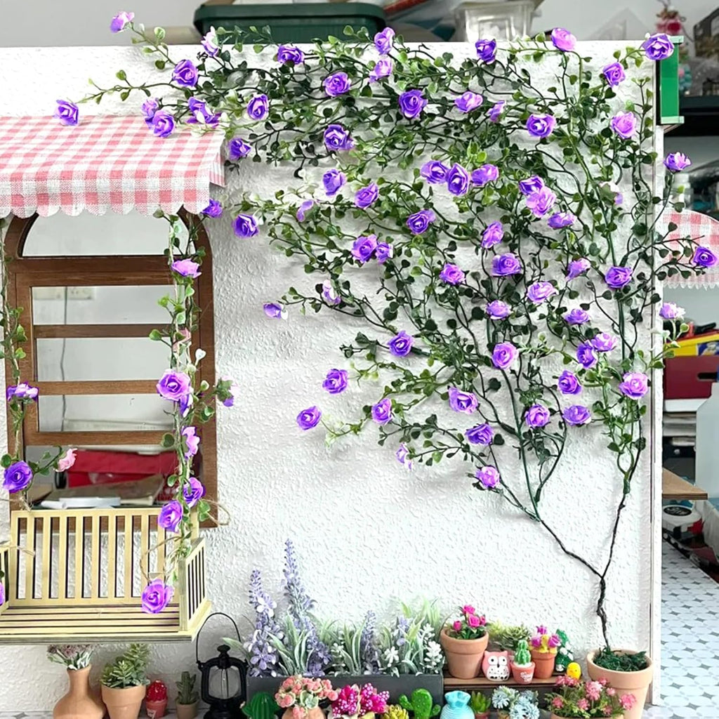 Warmtree Realistic Miniature Artificial Rose Vines Decorations Cute Flower DIY Mini Model Railway Fairy Garden Architecture Diorama Scenery Landscape Layout (Purple)