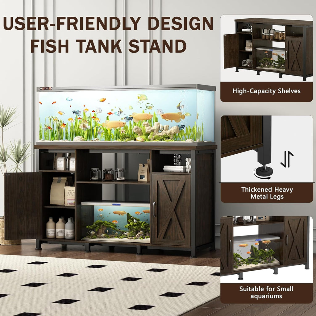 55-90 Gallon Fish Tank Stand with Power Outlets, Aquarium Stand with Cabinet, Heavy Duty Reptile Tank Turtle Terrariums Table for Fish Tank Accessories Storage, 52" L x 19.7" W, 1000LBS Capacity