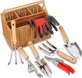 SOLIGT Garden Tools Set with Basket, Heavy Duty Stainless Steel Gardening Hand Tool with Wood Handle, Pruning Shears, Gloves - Perfect Gardening Gifts Planting Supplies for Women Men