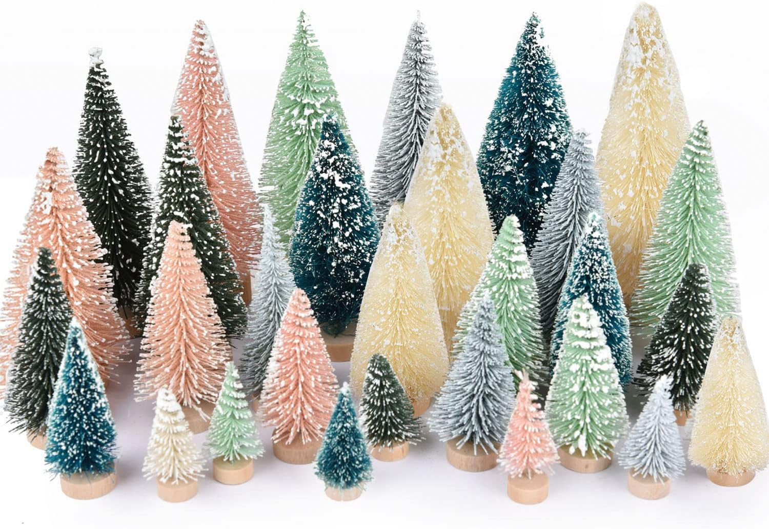 DearHouse 30PCS Artificial Mini Christmas Trees, Mini Pine Tree Sisal Trees with Wood Base Bottle Brush Trees for Christmas Table Top Decor Winter Crafts Ornaments (Pink, 30)