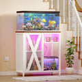 YITAHOME Fish Tank Stand with Power Outlets & LED Light, 20-29 Gallon Metal Aquarium Stand with Cabinet for Fish Tank Accessories Storage for Turtle, Reptile Terrarium, 350LBS Capacity, White