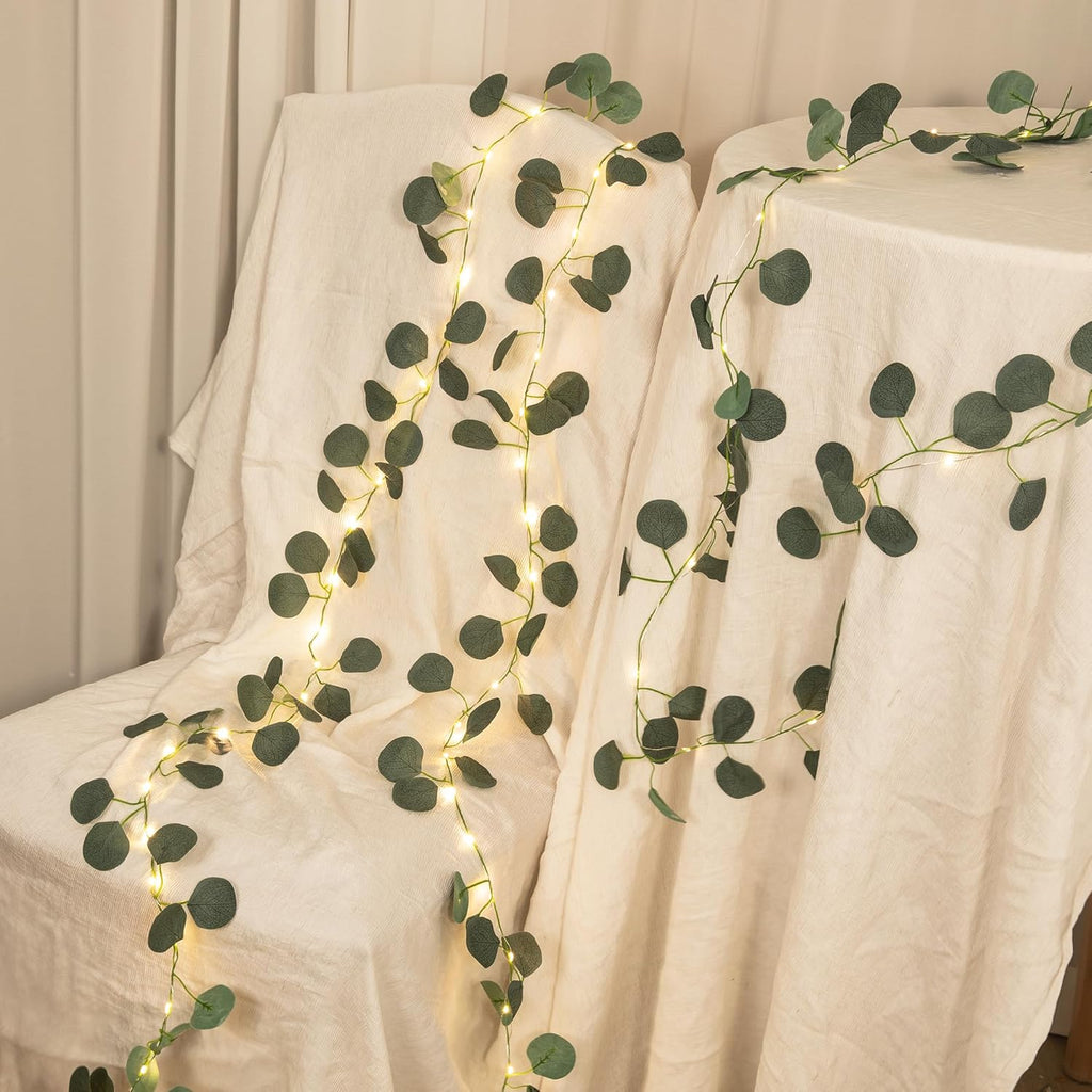 33 Ft Vine with Eucalyptus Leaf Lights Battery Operated, 8 Flashing Model Waterproof 100 LEDs Artifical Ivy Leaves Vine String Light for Garland Bedroom Wedding Party Holiday Patio Decor
