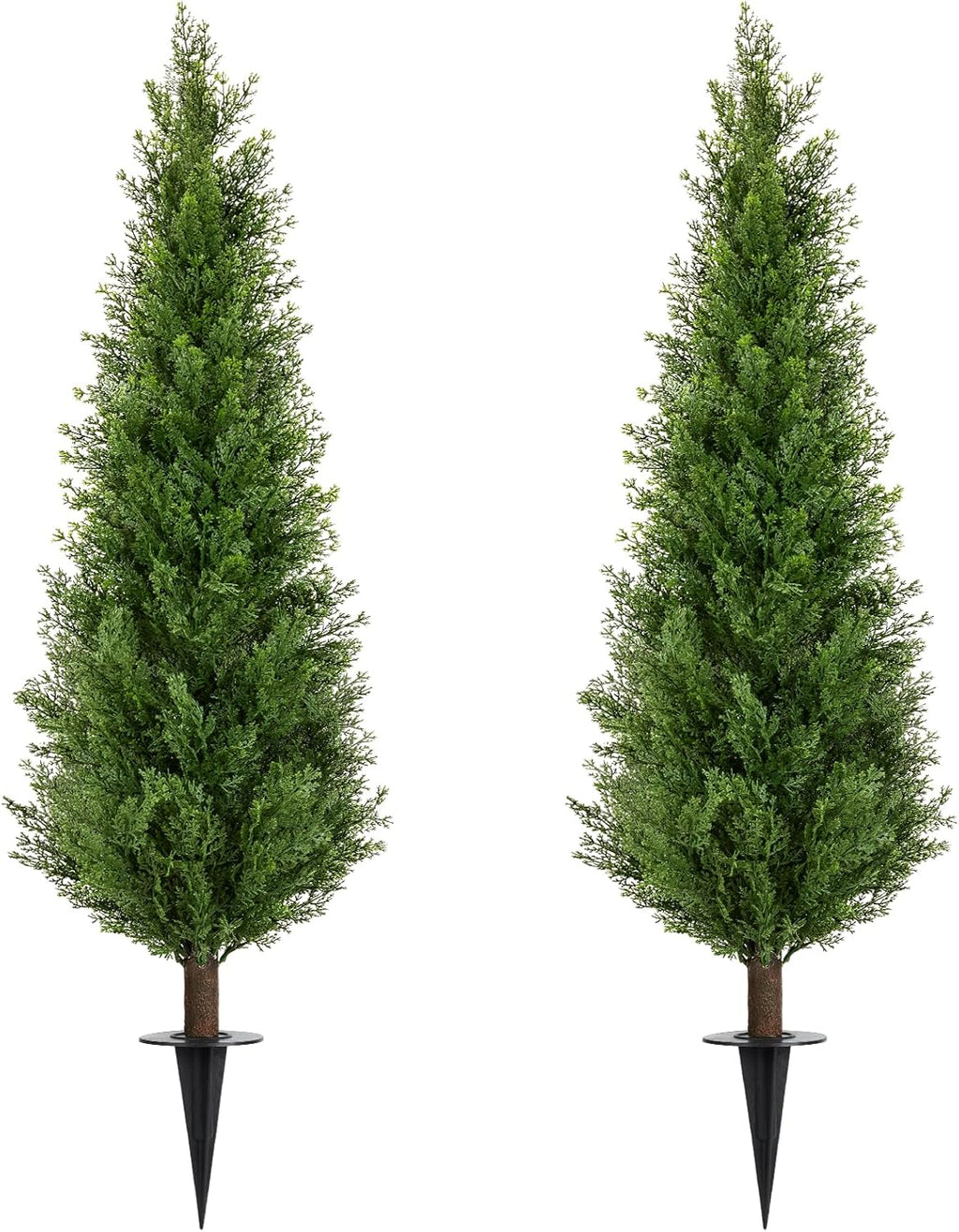 4FT Artificial Cedar Topiary Trees with Ground Spike, Set of 2 UV Resistant Fake Evergreen Bushes Shrubs Trees Artificial Plants Realistic Faux Cypress Plants for Indoor Outdoor Front Porch Garden