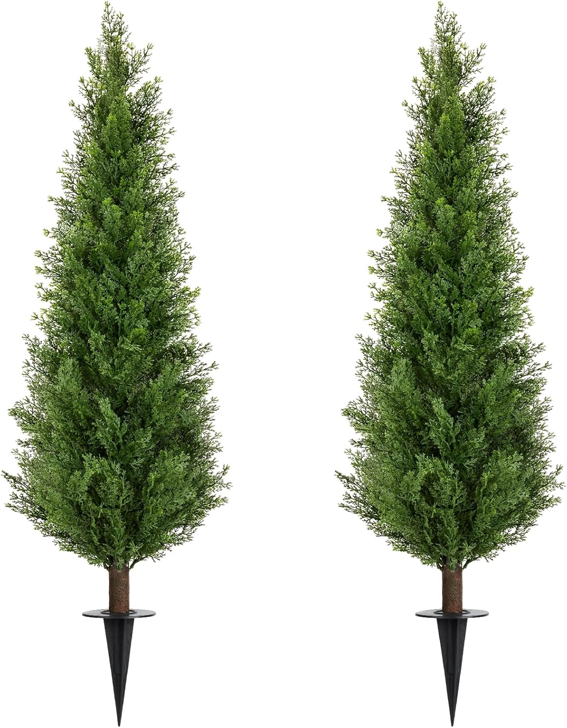 4FT Artificial Cedar Topiary Trees with Ground Spike, Set of 2 UV Resistant Fake Evergreen Bushes Shrubs Trees Artificial Plants Realistic Faux Cypress Plants for Indoor Outdoor Front Porch Garden