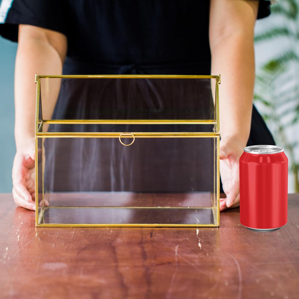 NCYP Glass Card Box for Wedding Reception - 10.2" x 5.9" x 8.2" House Shape Clear Terrarium Planter, Home Party Tabletop Decor, Centerpiece, Gold (Glass Box Only)