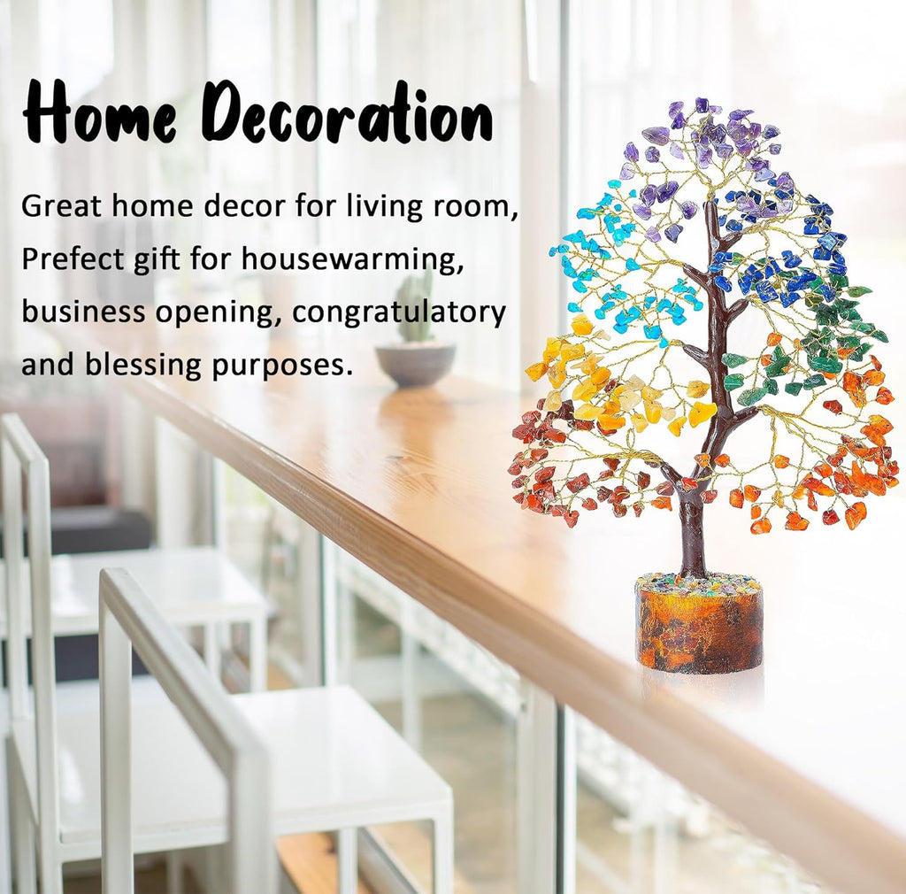 Crocon Seven Chakra Crystal Tree of Life for Positive Energy Feng Shui Money Tree Bonsai Gem Stone Home Decor Thoughtful Birthday Gifts for Women Mother Sister Housewarming Gift New Home Present