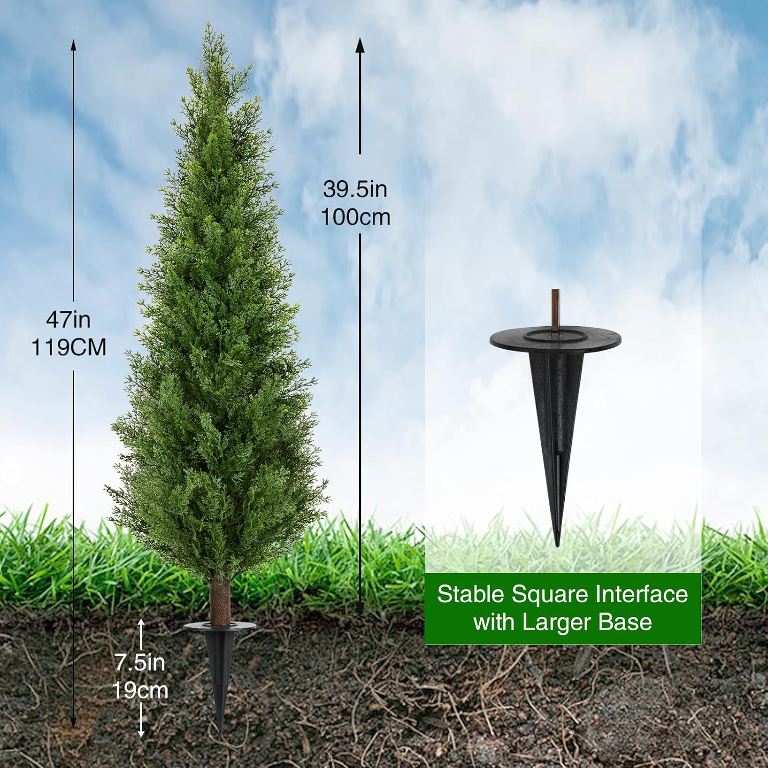 4FT Artificial Cedar Topiary Trees with Ground Spike, Set of 2 UV Resistant Fake Evergreen Bushes Shrubs Trees Artificial Plants Realistic Faux Cypress Plants for Indoor Outdoor Front Porch Garden