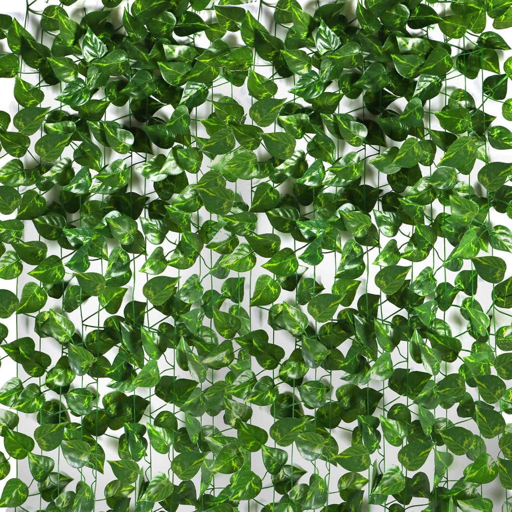 Kalolary 174FT Artificial Ivy Garland, 24 Pack Scindapsus Leaf Fake Vines Plants Garland Hanging Aesthetic Plants Greenery Green Leaves for Wedding Bedroom Garden Party Office Wall Outdoor Decoration