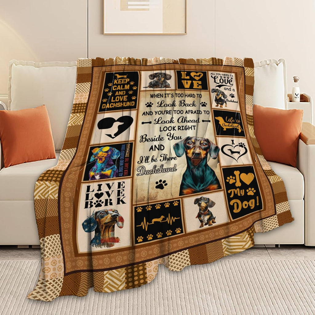Dachshund Throw Blanket Weiner Dog Dachshund Puppy Stuff Gifts for Dog Lover Kids Girls Boys Adults Women Men Soft Cozy Warm Plush Fluffy Fuzzy Fleece Blanket Decor 50''X60''