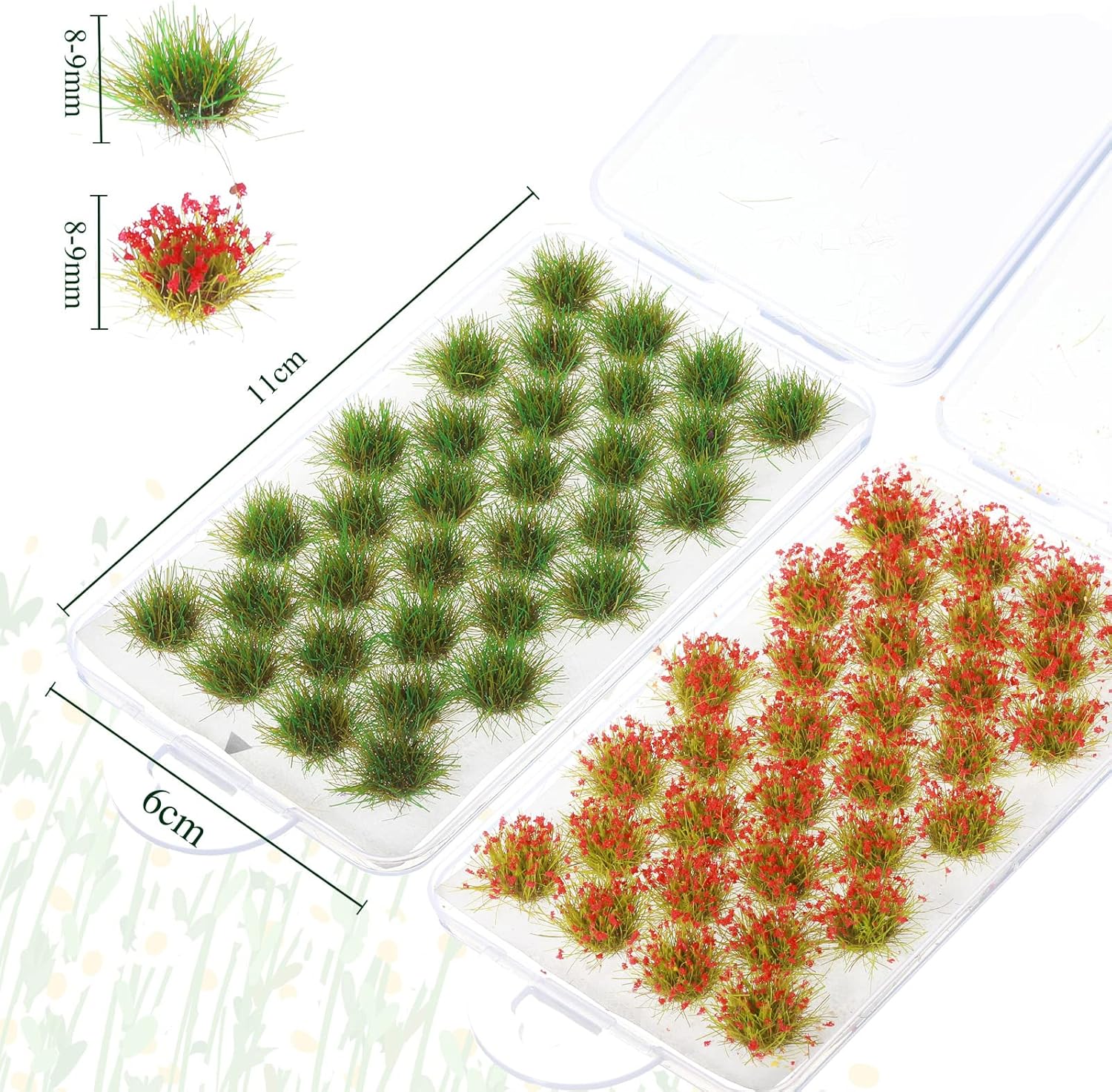 Redbaker 288 Pcs Static Grass Tuft Flower Cluster Vegetation Groups Self Adhesive Artificial Model Grass Tufts DIY Miniature Colorful Flower Cluster for Terrain Railway Scenery Table Landscape