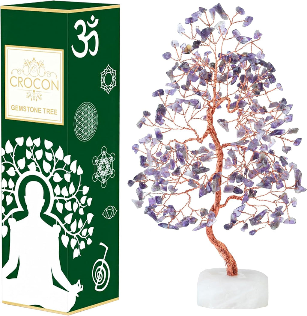 Amethyst Crystal Tree Gemstone Tree of Life Quartz Base Chakra Bonsai Tree for Room, Desk & Office Decor Spiritual Gift Meditation Birthday Gift for Women Mom her Sister Housewarming Gifts Home