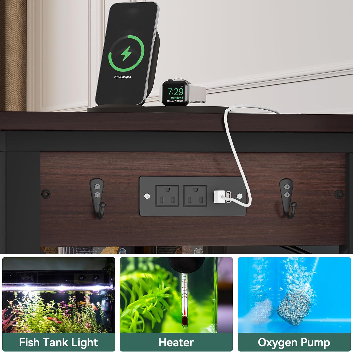 YITAHOME 55-75 Gallon aquarium stand with Power Outlets, Heavy Duty Metal Fish Tank Stand, Cabinet for Fish Tank Accessories Storage suitable for Fish Tank, Turtle Tank, 880LBS Capacity, Brown