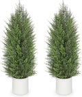 Briful 2PCS 4ft Artificial Cedar Topiary Trees in White Planter – Medium Faux Evergreen Potted Plants, Indoor Outdoor Fake Shrubs, Lifelike Fake Cypress Trees for Home, Office, Patio, Porch