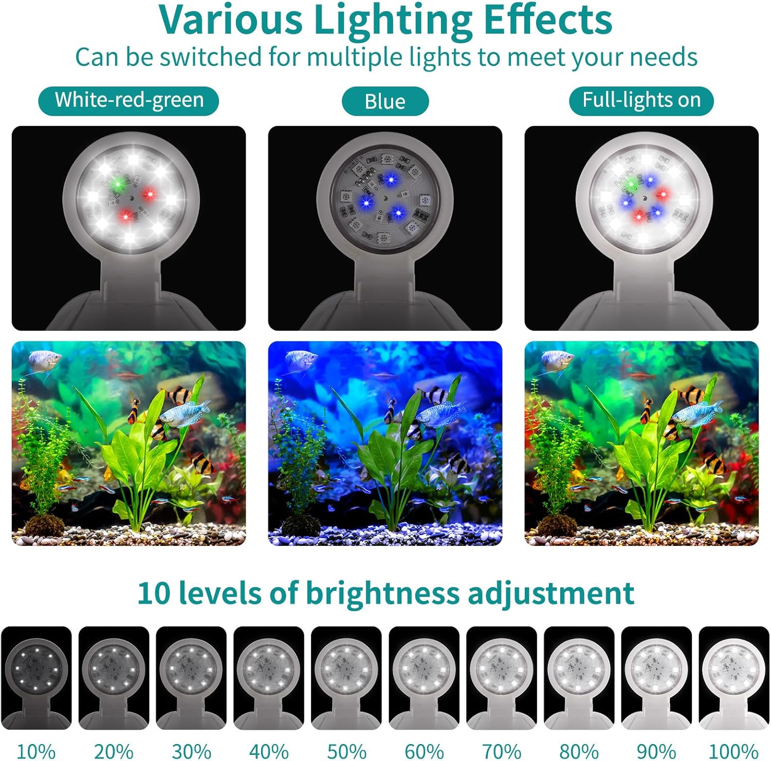 Fish Tank Night Light, 3 Gallon Fish Tank with Filter and Light, Self-Cleaning Desktop Aquarium Starter Kit & LED Lamp, 360 View for Small Fish, Kids Room & Home Decor(7 Color Modes, White)