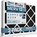 BNX TruFilter 16x20x1 MERV 12 Odor Defense (2-Pack) AC Furnace Air Filter with Activated Carbon - MADE IN USA - Pleated Air Conditioner HVAC AC Furnace Filters - Removes Odor, Mold, Bacteria, Smoke