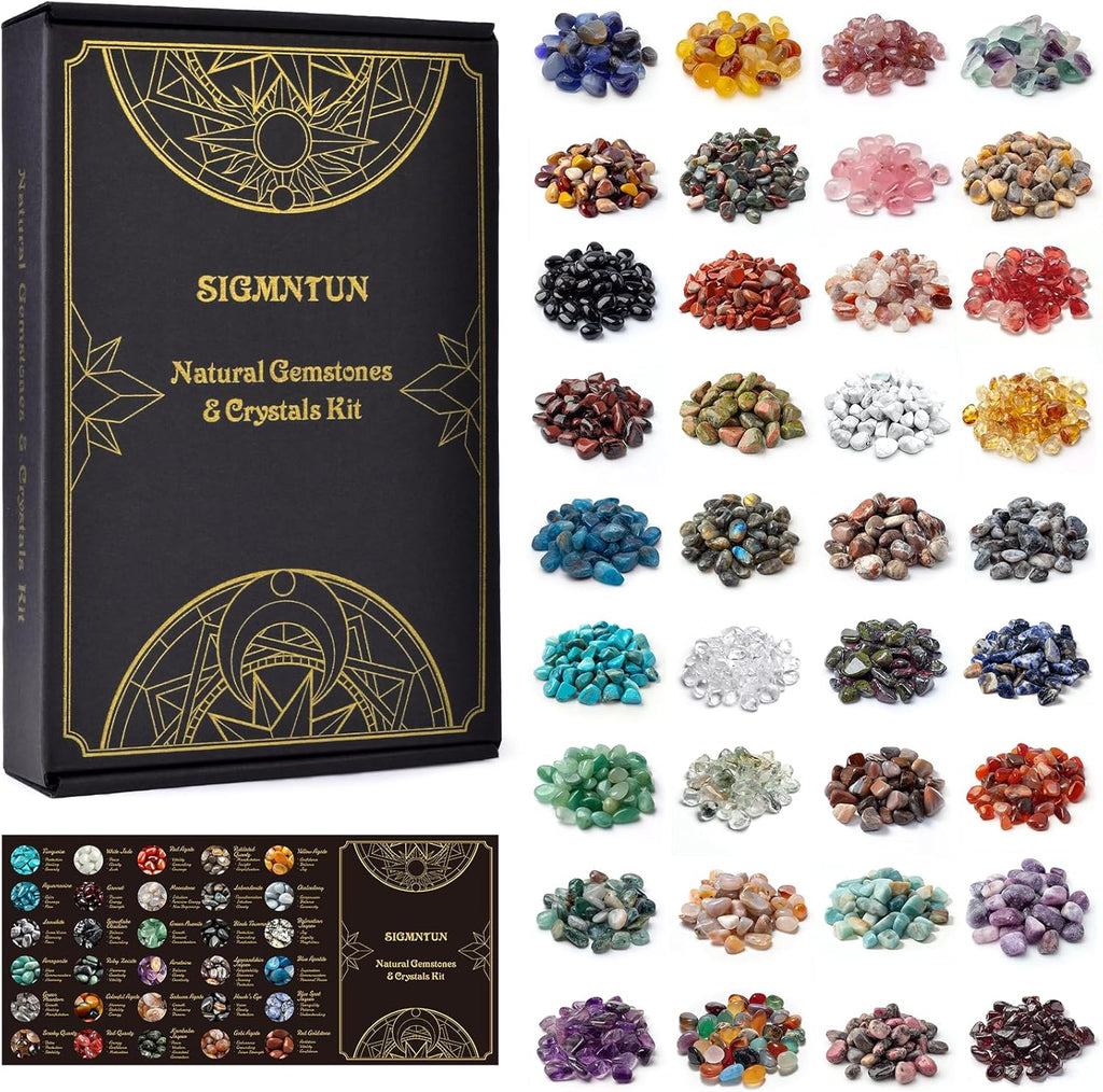 36 Varieties Healing Crystal Chips & Stones Set – 2.5 lbs, 0.3" Natural Polished & Tumbled Gemstones Collection and Small Decorative Rocks for Chakra, Meditation, Reiki, Witchcraft, Crafts