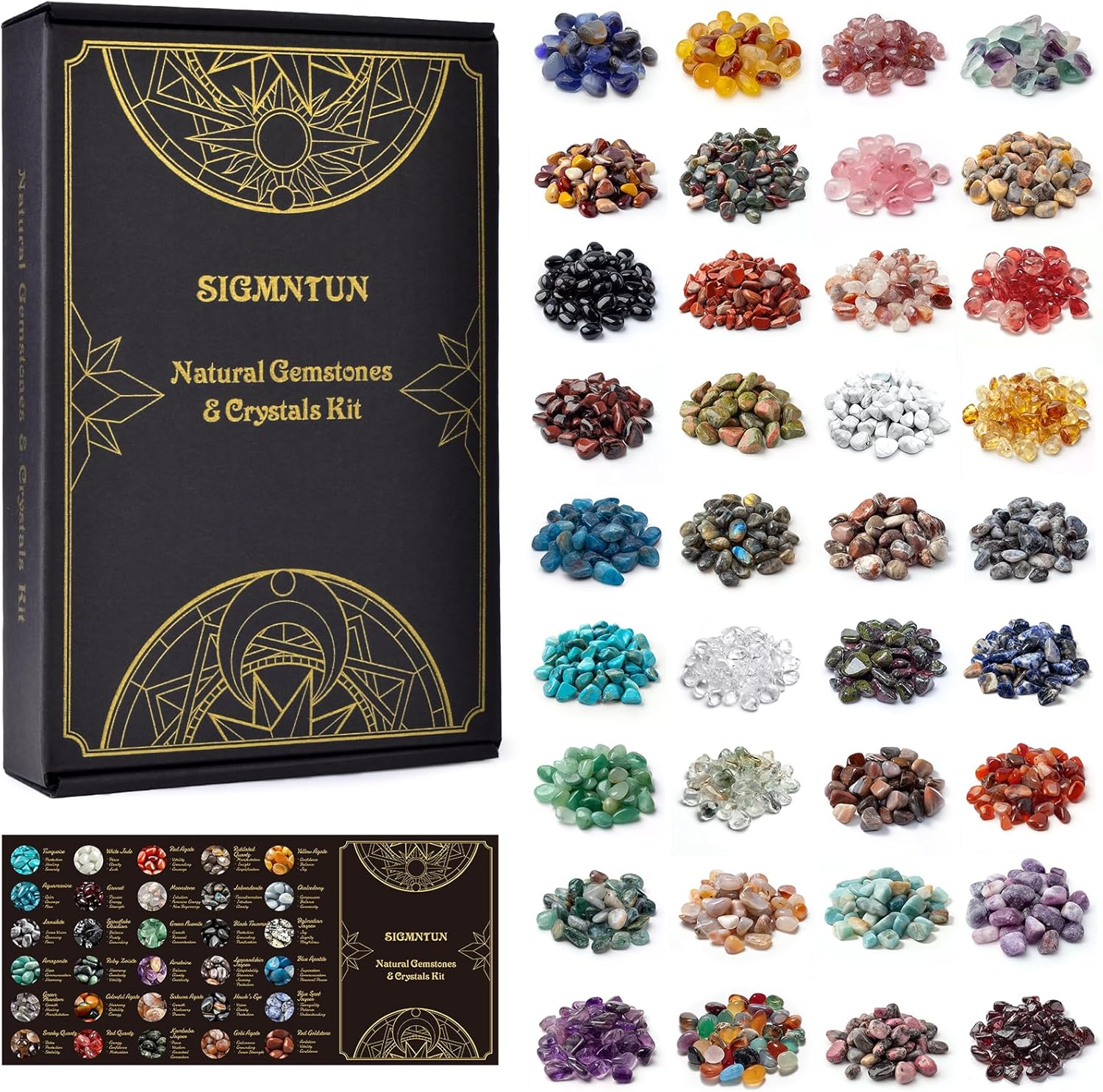 36 Varieties Healing Crystal Chips & Stones Set – 2.5 lbs, 0.3" Natural Polished & Tumbled Gemstones Collection and Small Decorative Rocks for Chakra, Meditation, Reiki, Witchcraft, Crafts
