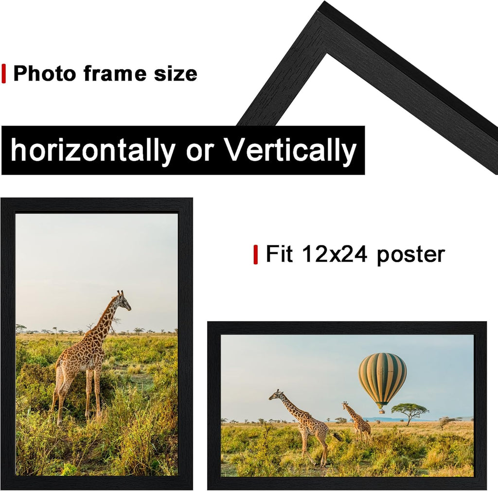 12x24 Picture Frame Set of 5,Wooden Frame 12x24 Wall Gallery Poster Photo frame Black with Durable Shatter Resistant Plexiglass for Wall Mounting 12 by 24 Photos Posters frame -wedding best gift