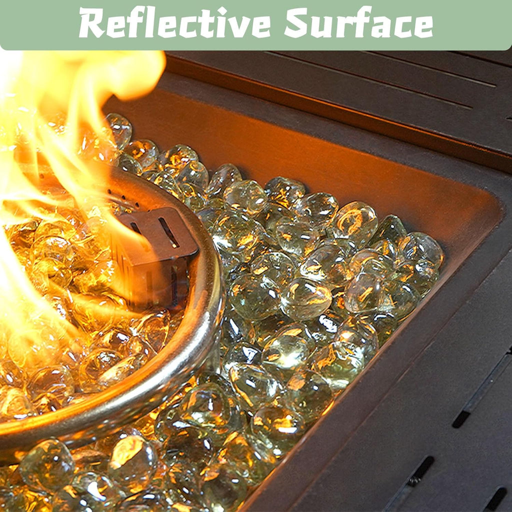 20 Pounds Fire Pit Glass Rocks, Clear Fire Glass Beads for Propane Firepit, Fireplace and Outdoor Decoration, 1 Inch, Diamond - Shaped