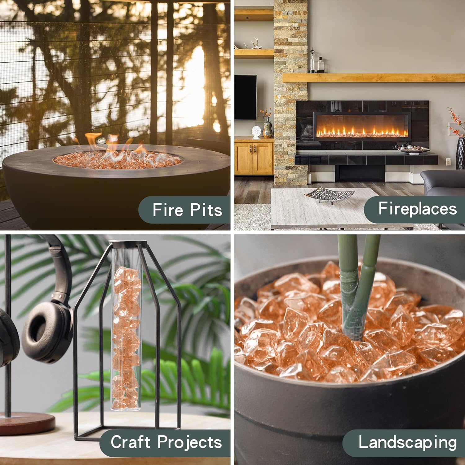Onlyfire 1/2-Inch Polygon Fire Glass, 10 Pound Pack Glass Rock for Fireplace Fire Pit & Lanscaping, High Luster Elegant Gold
