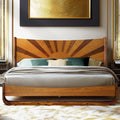 Sunset Solid Acacia Wood King Platform Bed, Tall Headboard, Mid-Century Art Deco Design, No Box Spring Needed, Sturdy Slat Support, Scratch & Water-Resistant, Caramel Finish