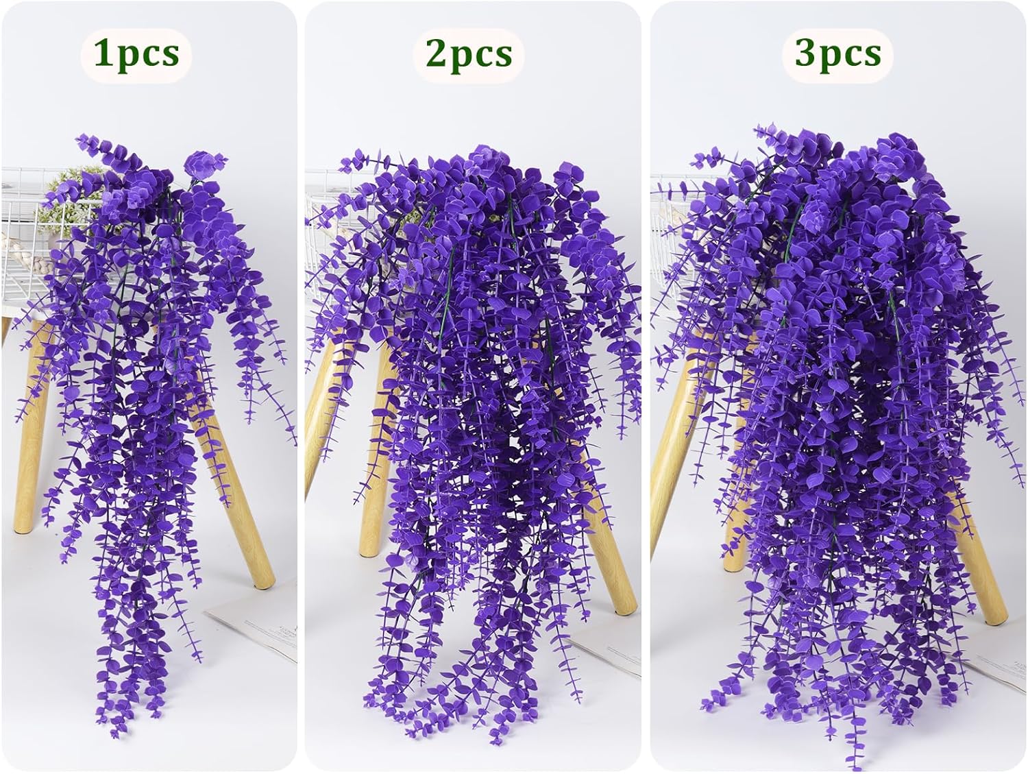 RECUTMS Artificial Hanging Plants Fake Plants Greenery Vines Aritificial Plants Eucalyptus Purple Leaves Hanging Vines Plant Colorful Outdoor Faux Vines Wall Decoration(Pure Purple)