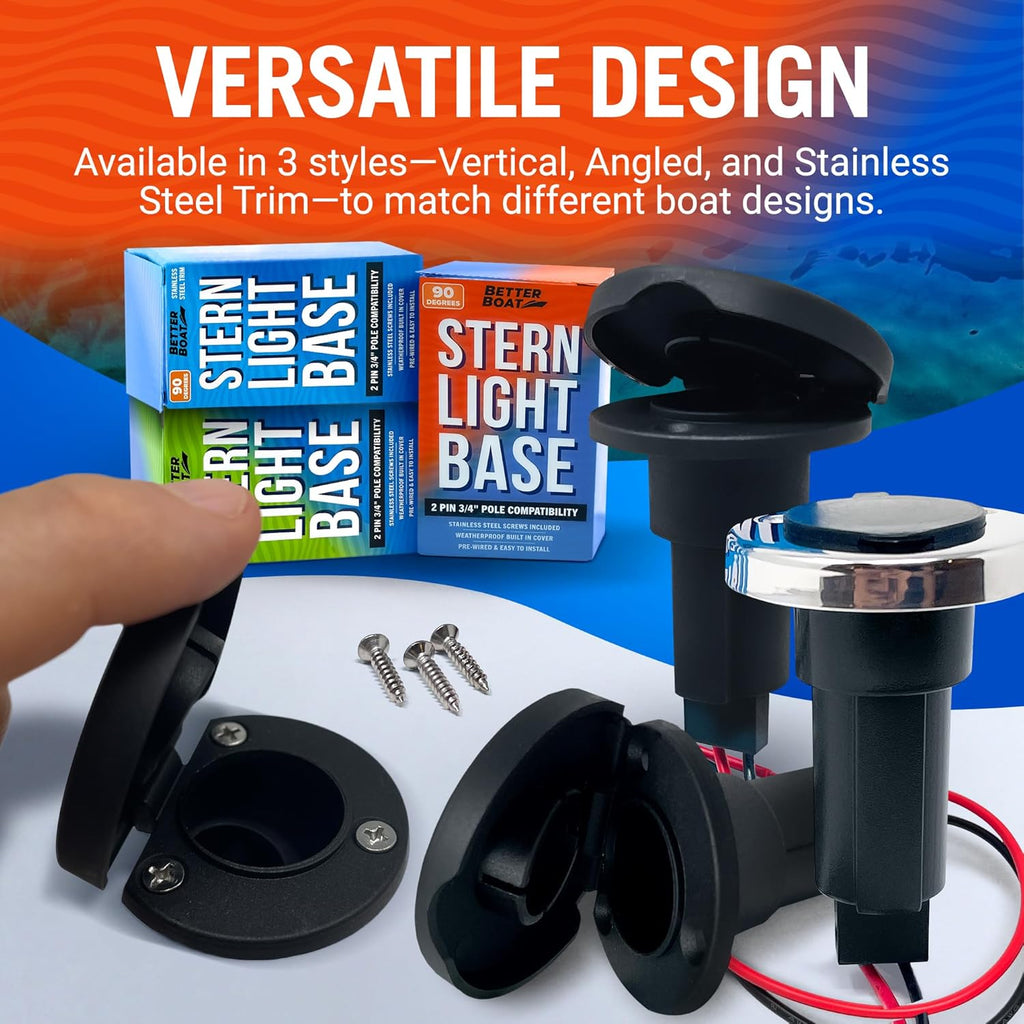 Boat Stern Light Base, Navigation and Anchor Light Base Socket, 2-Pin Plug for Stern Lights, Vertical Slot Design for Boats