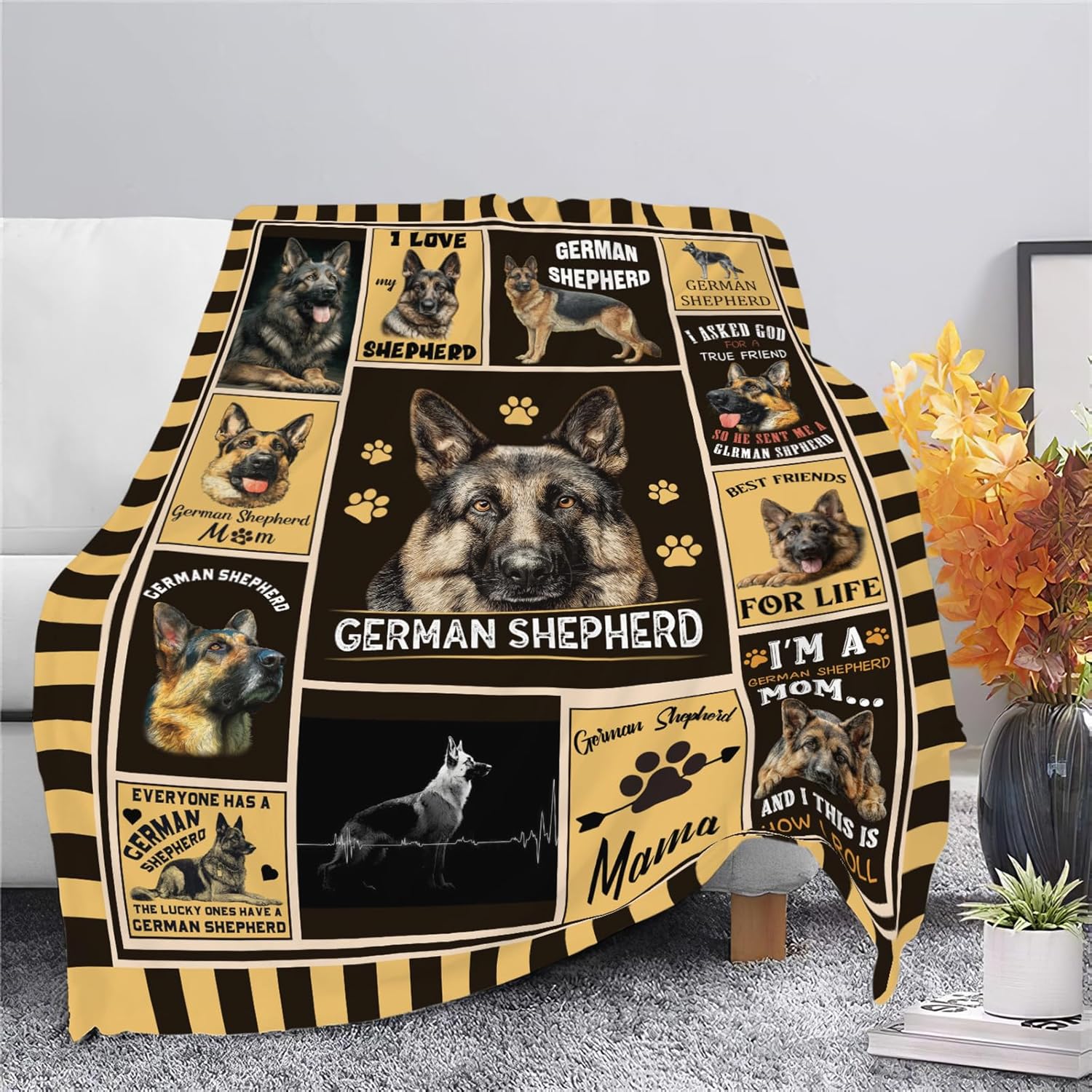 German Shepherd Throw Blanket German Shepherd Puppy Stuff Gifts for Dog Lover Kids Girls Boys Adults Women Men Soft Cozy Warm Plush Fluffy Fuzzy Fleece Blanket Decor 40''X50''