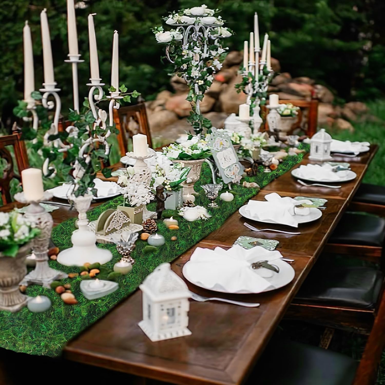 ACRYCS Moss Roll Moss Table Runner Dried Moss Mat for Crafts 16" x 79" Green Moss Roll for Fairy Gardens Wedding Woodland Decor Preserved Moss Mat for Table Decoration Moss Carpet for Wall 40x200cm