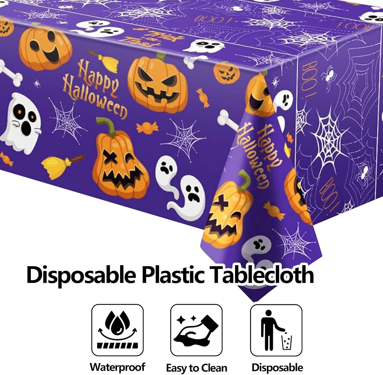 Halloween Plastic Tablecloth Rectangle 54" x 108" Disposable Table Cover Pumpkin Ghost Table Cloth Halloween Decor for Home Indoor Outdoor Birthday Party Supplies 2 Pack