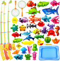 CozyBomB™ Magnetic Fishing Toys Game Set for Kids | Water Table Bathtub Kiddie Pool Party Pole Rod Net, Outdoor Plastic Floating Fish, Toddler Bath Color Ocean Sea Animals Birthday Gift Age 3-5 6 4-8