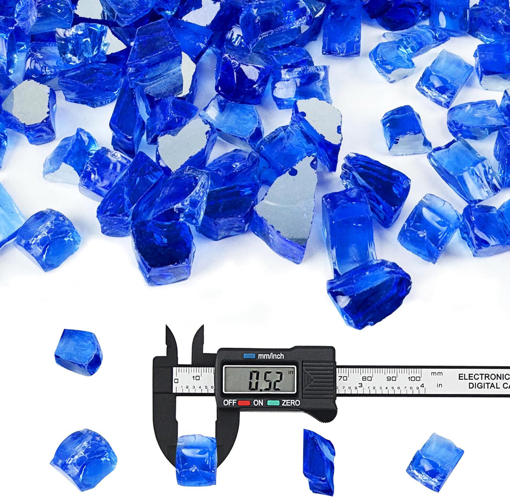 Sunnyglade 10-Pound Fire Glass - 1/2 inch, High Luster Reflective Tempered Glass Rocks for Fireplace, Fireglass for Fireplace Fire Pit (Blue, 10 Pounds)