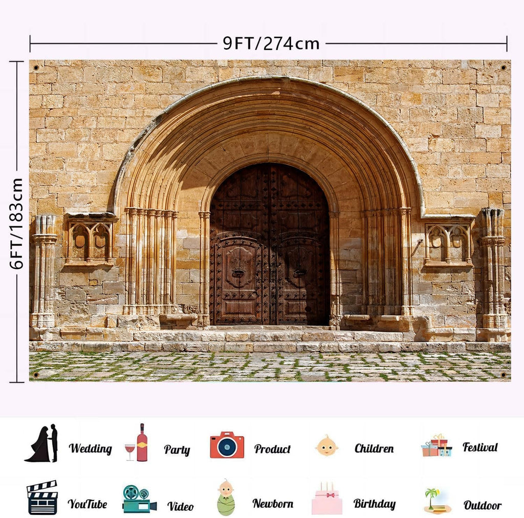 HANGYING 9x6ft Medieval Morocco Architecture Photography Backdrop Vintage Brick Wall Palace Arched Door Photo Background Holiday Travel Retro Wall Party Banner Portrait Photo Props HY034DX