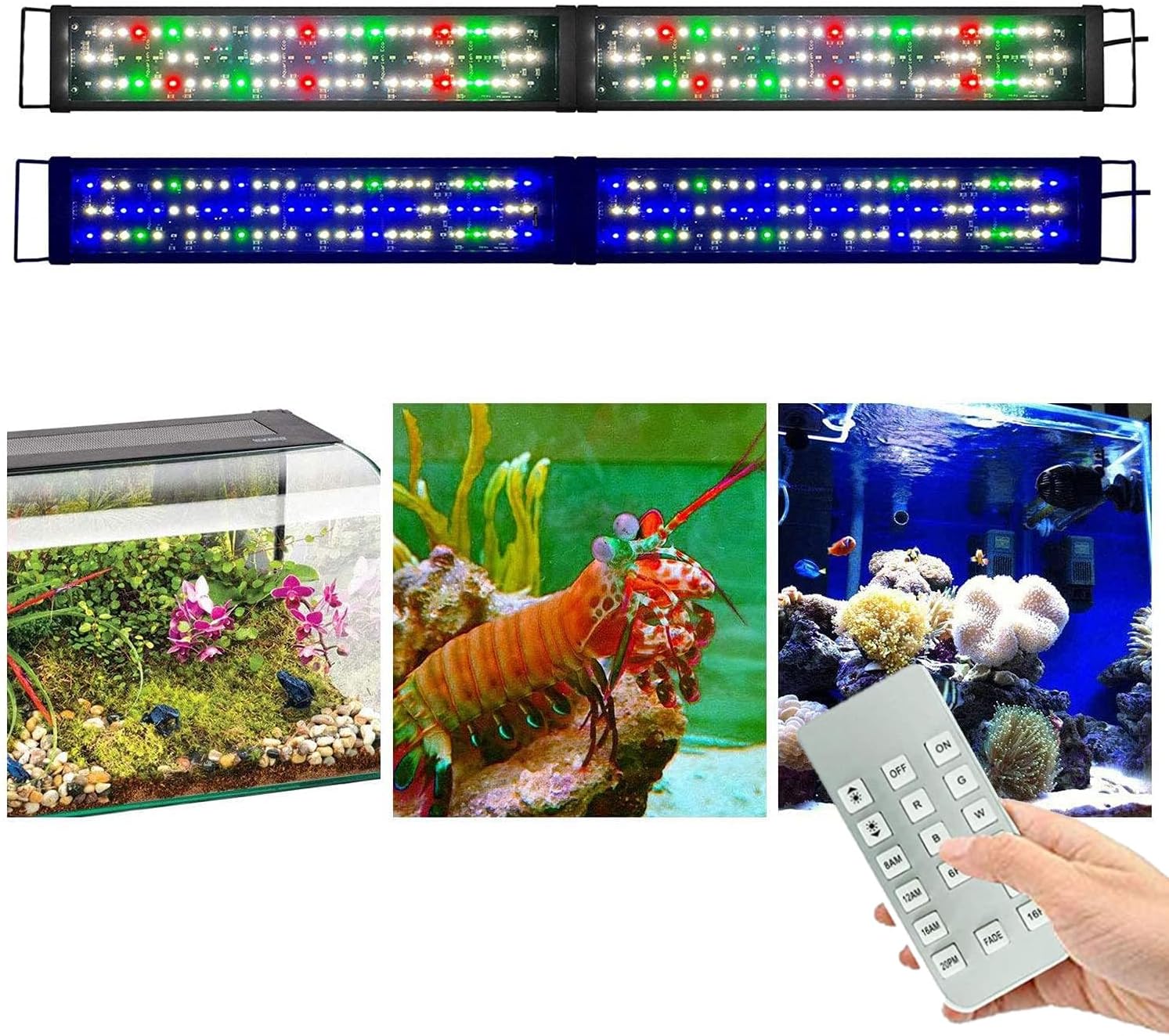 KZKR Upgraded Aquarium Light 11 to 78 inch Full Spectrum Fish Tank Light Adjustable Remote Control Hood Lamp Lighting for Freshwater Saltwater Marine (Remote Control Multicolor 48-60 Inch(24+24"))