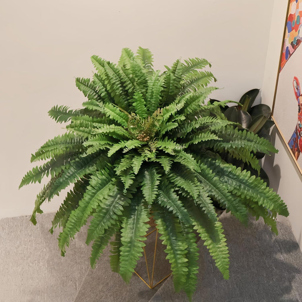 Artificial Ferns for Outdoors Large, 98 Fronds Fake Fern with Budlets, Realistic Faux Ferns Suitable for Home Indoors Greenery Decor, Entrance Porch Garden Windowsills Hanging or Potted